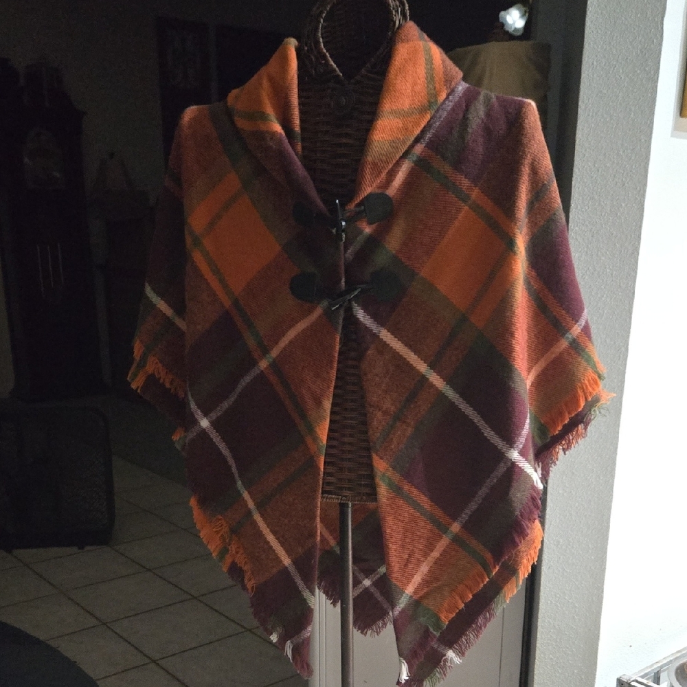 Accessory Street Plaid Poncho with Toggle